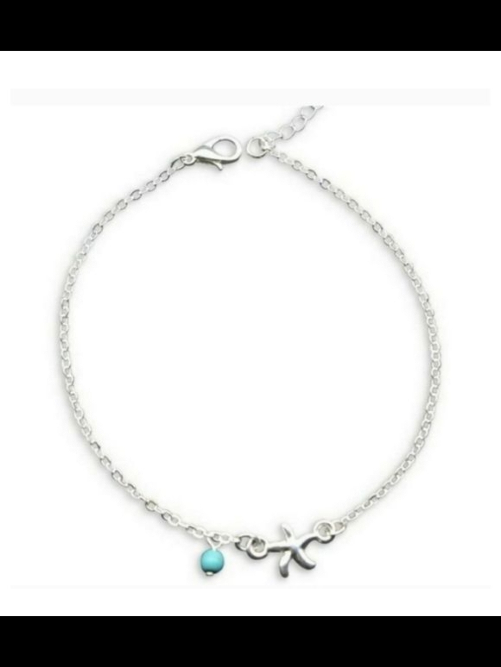 Turquoise Silver Chain Starfish Anklet with Charm